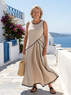 Soliel -  Sleeveless Round Neck Draped Maxi Dress