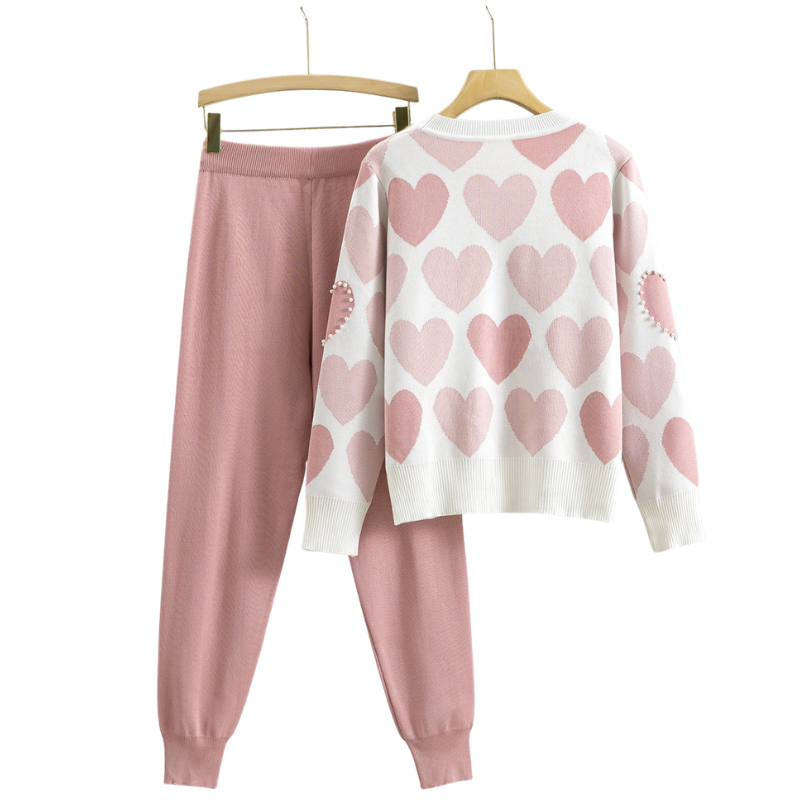 Yarra - Chic Heart Pattern Knit Two-Piece Set