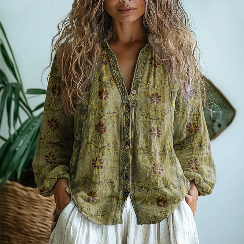Audrey - Vintage Leaf Print Blouse