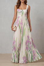 Coleen - Watercolor Floral Pleated Maxi Dress