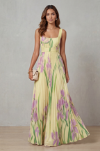 Coleen - Watercolor Floral Pleated Maxi Dress