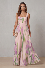 Coleen - Watercolor Floral Pleated Maxi Dress