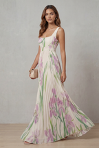 Coleen - Watercolor Floral Pleated Maxi Dress