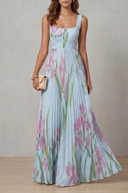 Coleen - Watercolor Floral Pleated Maxi Dress