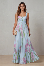 Coleen - Watercolor Floral Pleated Maxi Dress