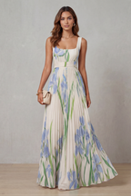 Coleen - Watercolor Floral Pleated Maxi Dress