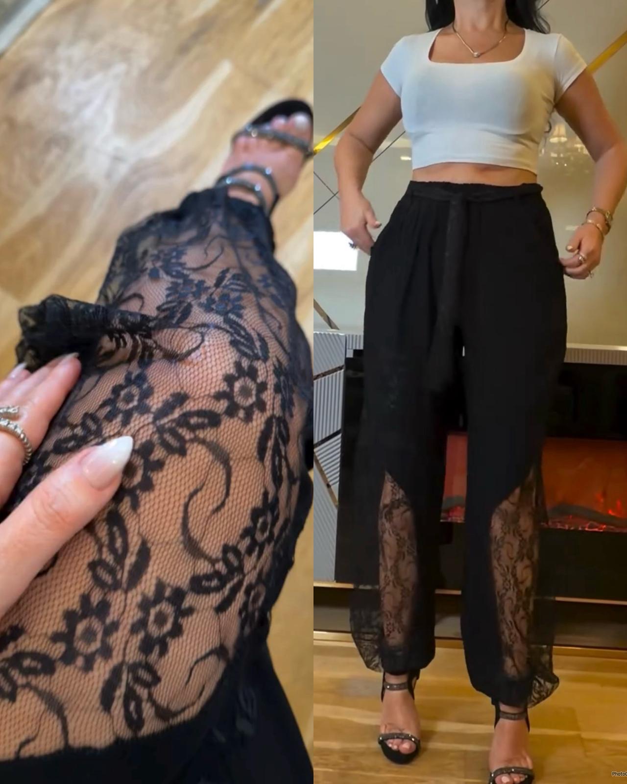 Fervie - Lace Detail Elegant Pants