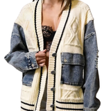 Eloise – Relaxed Denim Patchwork Knit Cardigan
