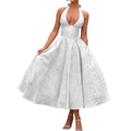 Loraine - Embroidered Halter V-Neck Gown