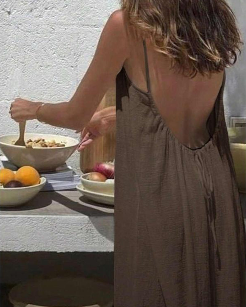 Isla - Women's Solid Color Backless Cami Dress