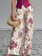 Anne - Rose Pink Sleeveless Vest and Floral Wide-Leg Pants Set