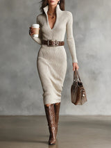 Amanda - Knit Midi Dress with Belt