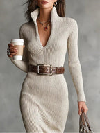 Amanda - Knit Midi Dress with Belt