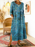 Lala - Blue Printed Dress with Ethnic Patchwork