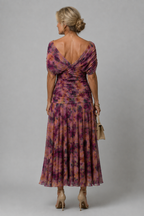 Ariane - Elegant Draped Midi Dress back view