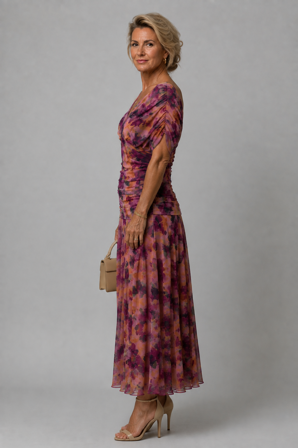 Ariane - Elegant Draped Midi Dress side view
