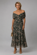 Ariane - Elegant Draped Midi Dress in Green