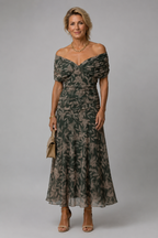 Ariane - Elegant Draped Midi Dress in Green