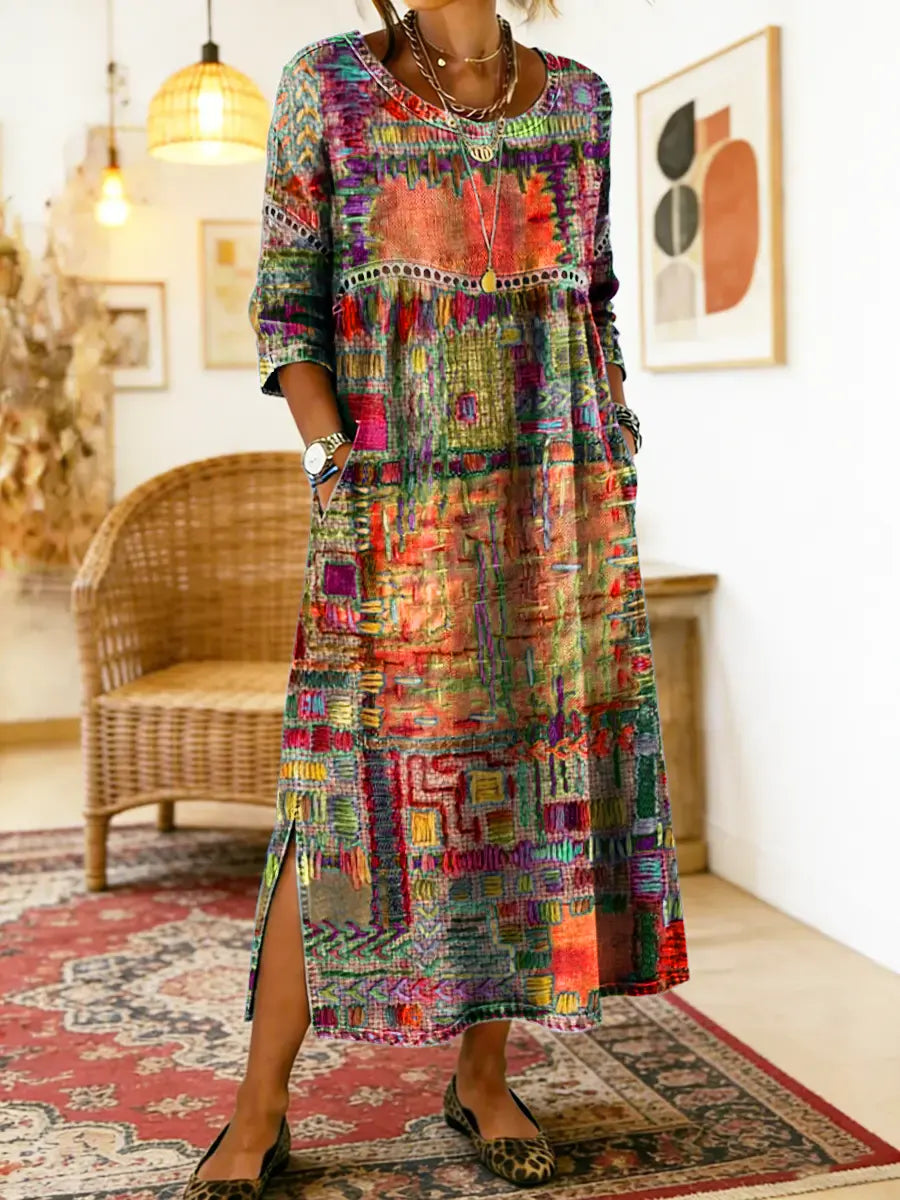 Jecka - Printed Dress with Ethnic Patchwork