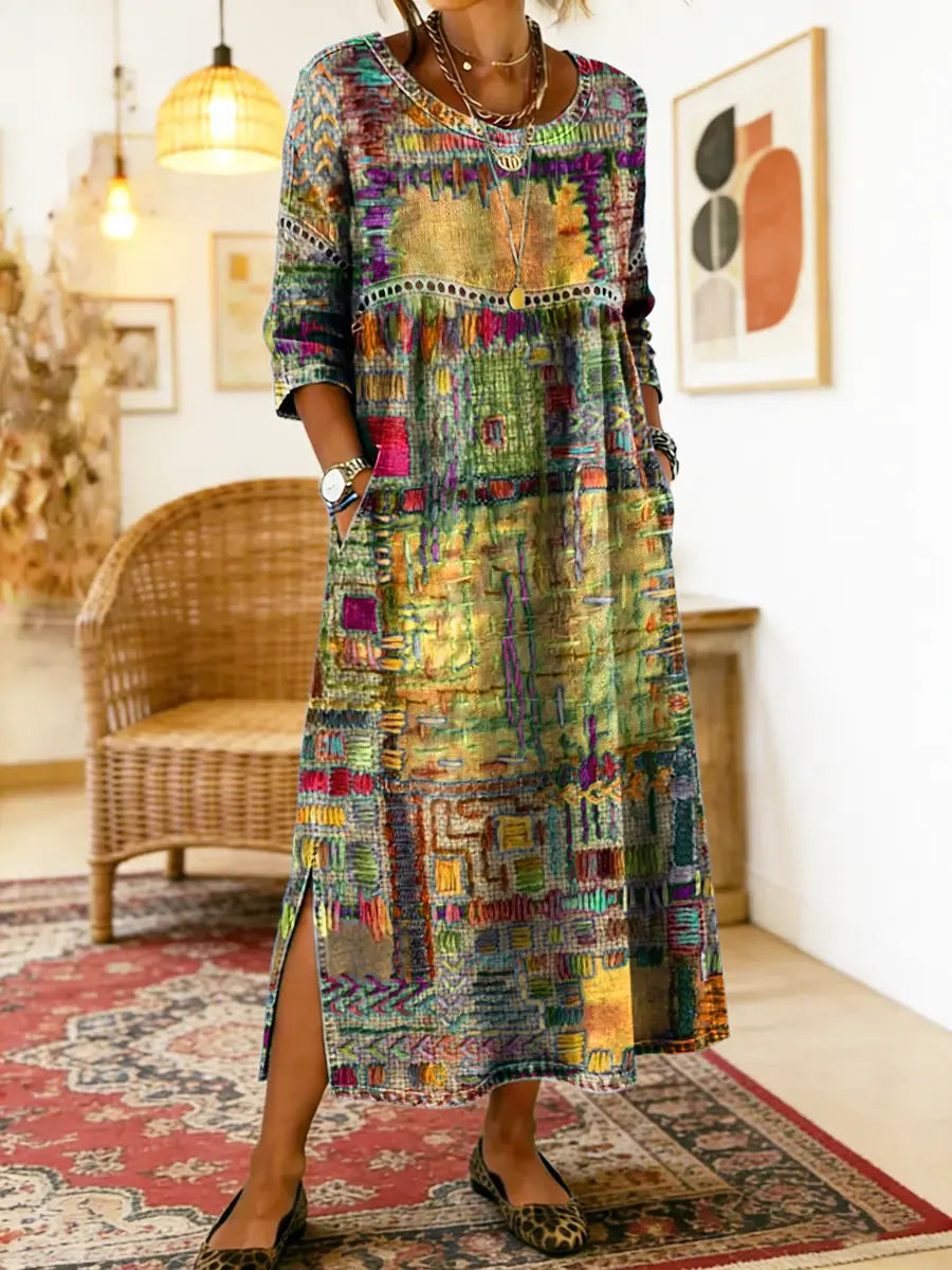 Jecka - Printed Dress with Ethnic Patchwork
