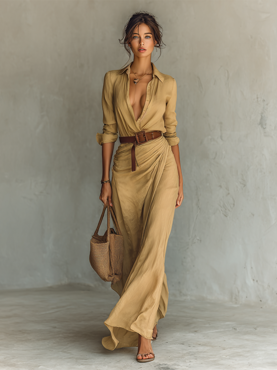 Conie - Long Maxi Dress with Lapel Collar