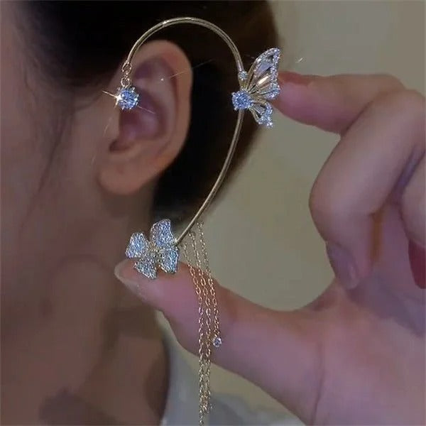 Marra - Clip-on Butterfly Tassel Earrings