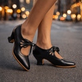 Camille Leather Lace-Up Heels in Black