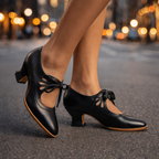 Camille Leather Lace-Up Heels in Black