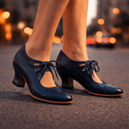 Camille Leather Lace-Up Heels in Blue