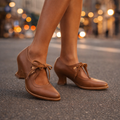 Camille Leather Lace-Up Heels in Brown