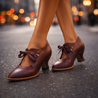 Camille Leather Lace-Up Heels in Red