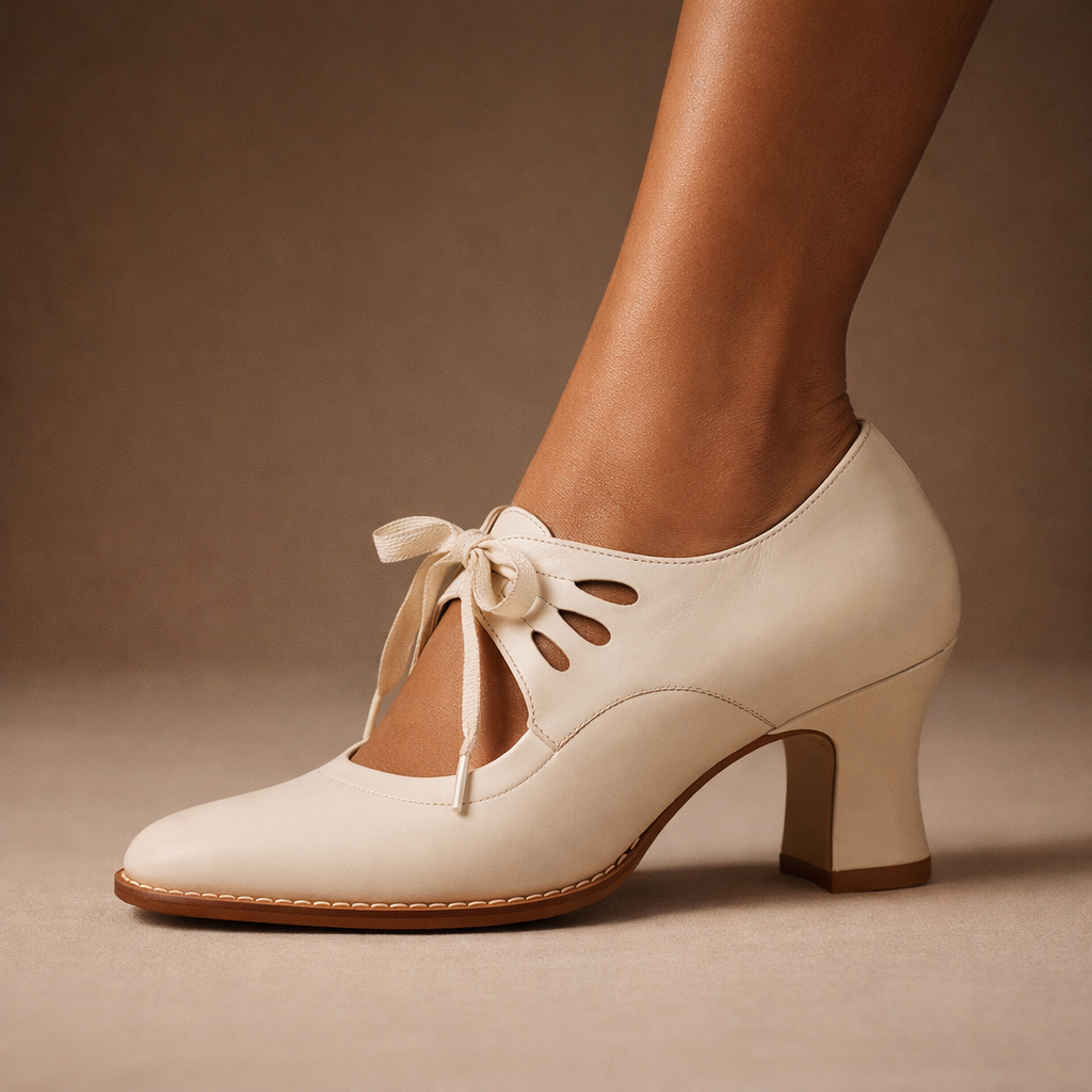 Camille Leather Lace-Up Heels in White