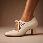 Camille Leather Lace-Up Heels in White