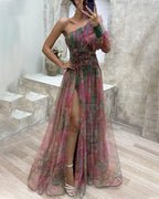 Olive - Asymmetrical One Sleeve Split Dress