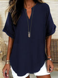 Atasia - Soft-Touch Notched-Neck Blouse