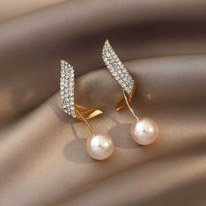 Aileen - Crystal Feather Pearl Earrings