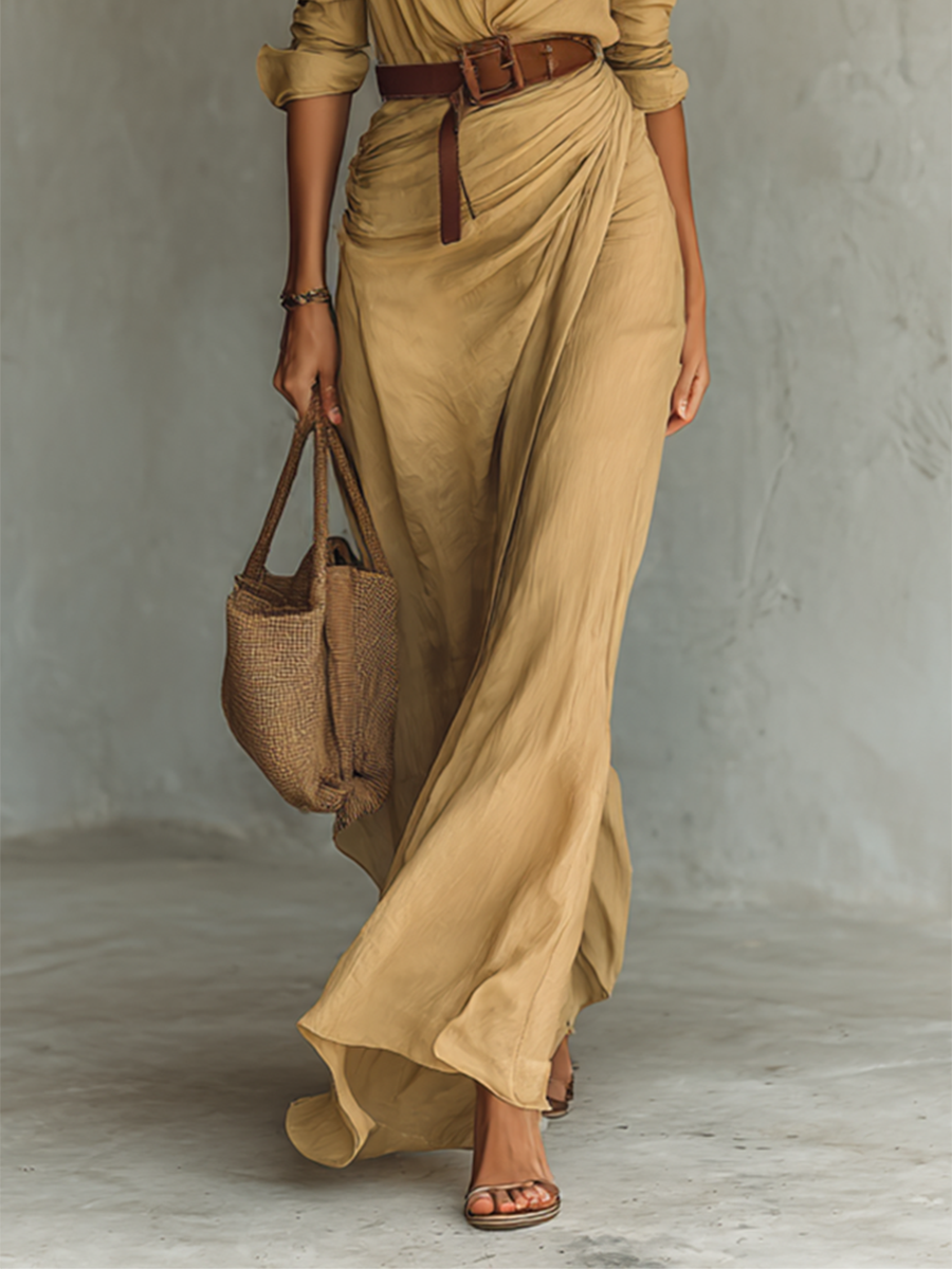 Conie - Long Maxi Dress with Lapel Collar