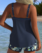 Rochel - Striped Two-Piece Tankini Set with Shorts