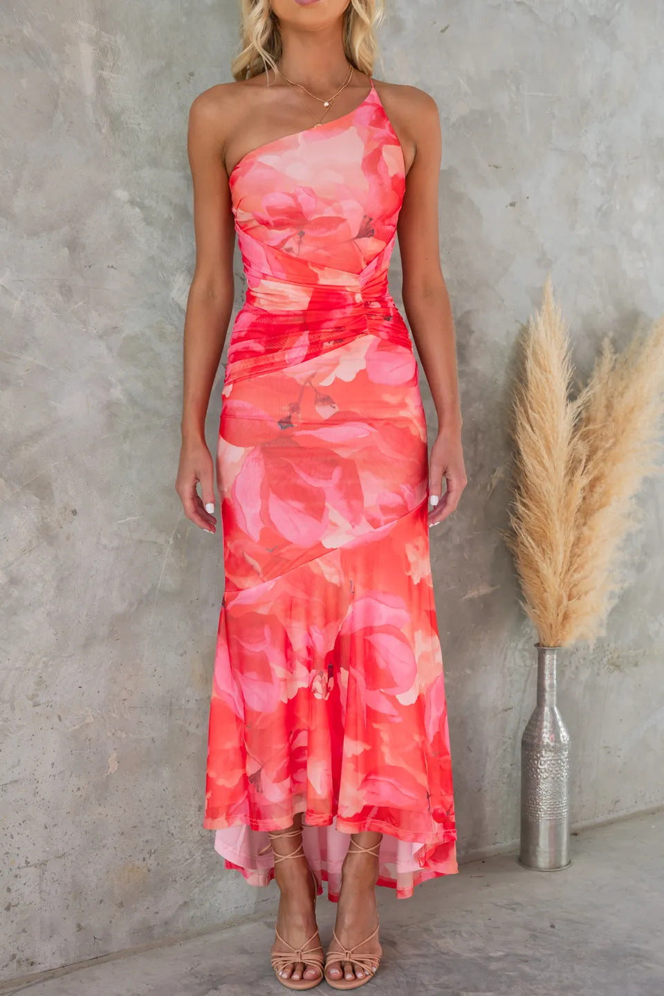 Sandy - One-Shoulder Pleated Dress