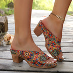 Pia - Floral Chunky Heel Sandals