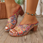 Pia - Floral Chunky Heel Sandals