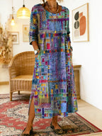 Ruby - Denim Dress with Ethnic Patchwork