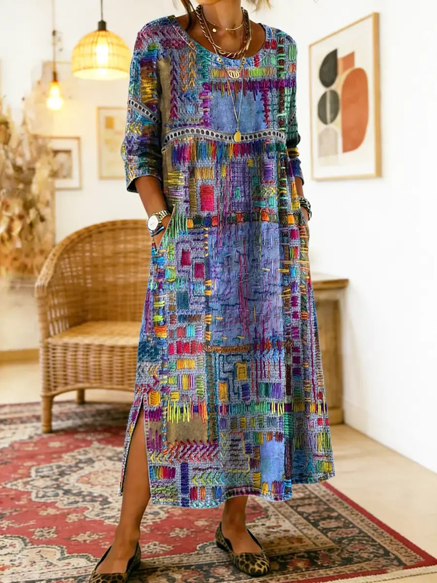 Ruby - Denim Dress with Ethnic Patchwork