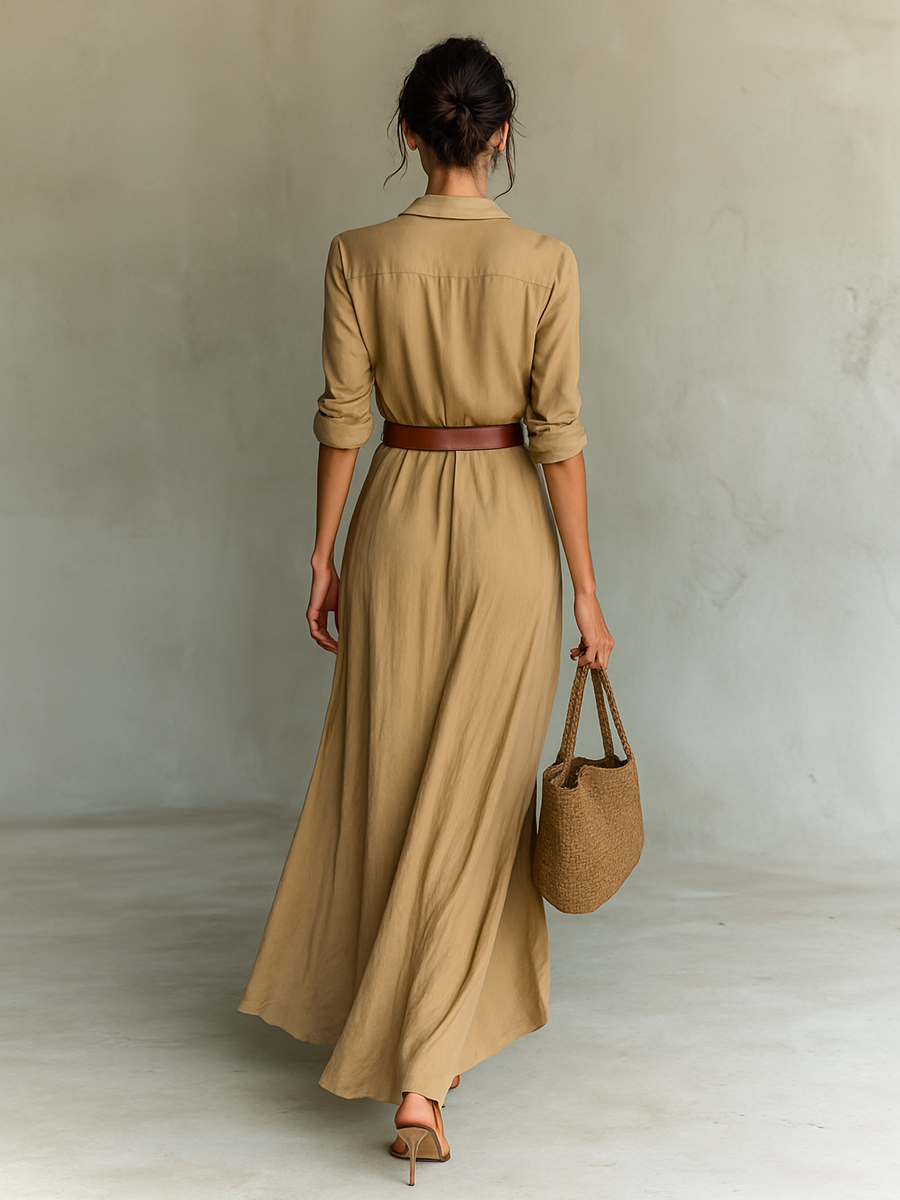 Conie - Long Maxi Dress with Lapel Collar