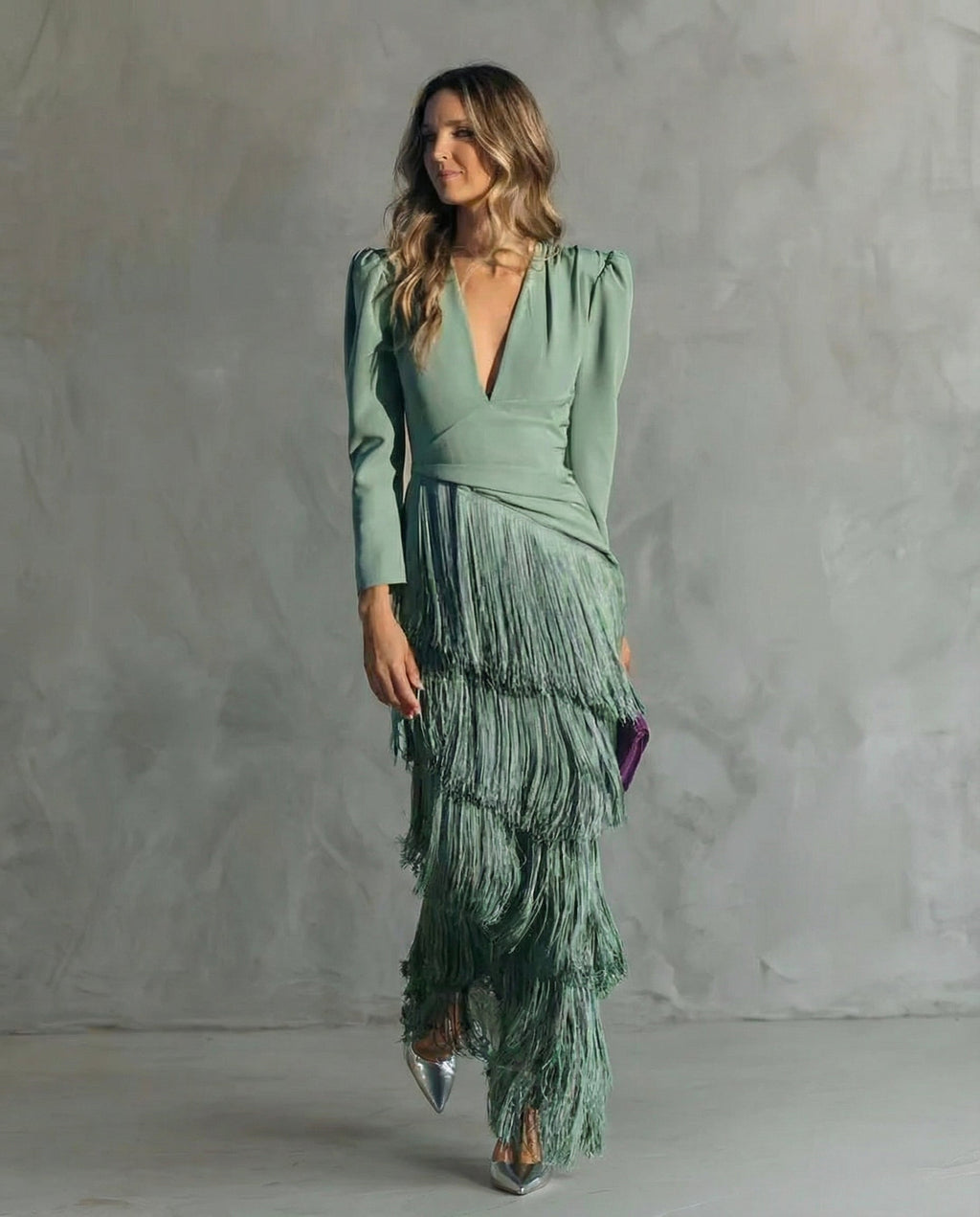 Charo - Elegant Dress with Fringe Sleeves
