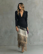 Charo - Elegant Dress with Fringe Sleeves