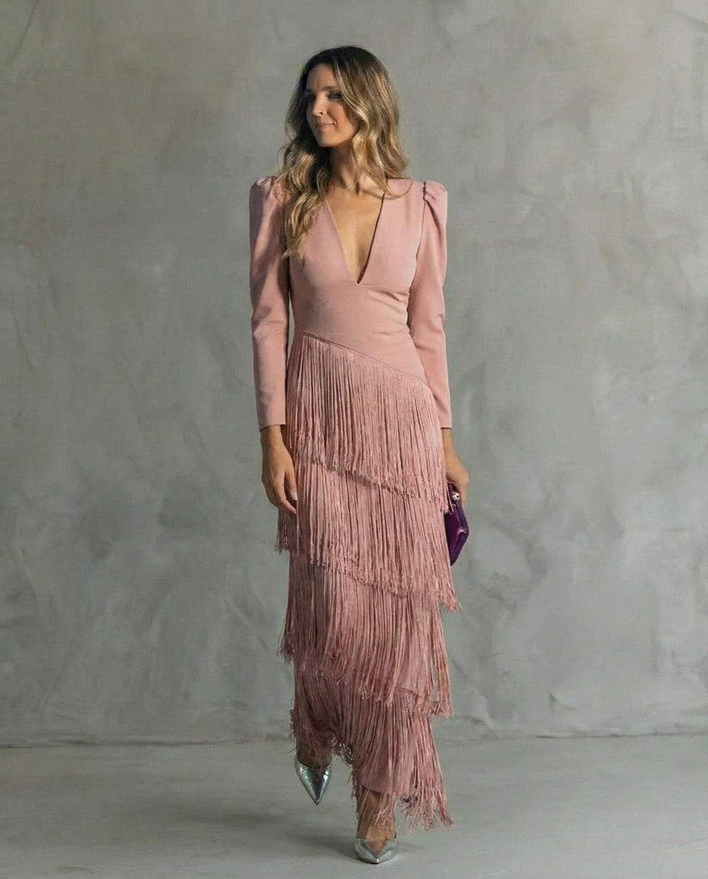 Charo - Elegant Dress with Fringe Sleeves