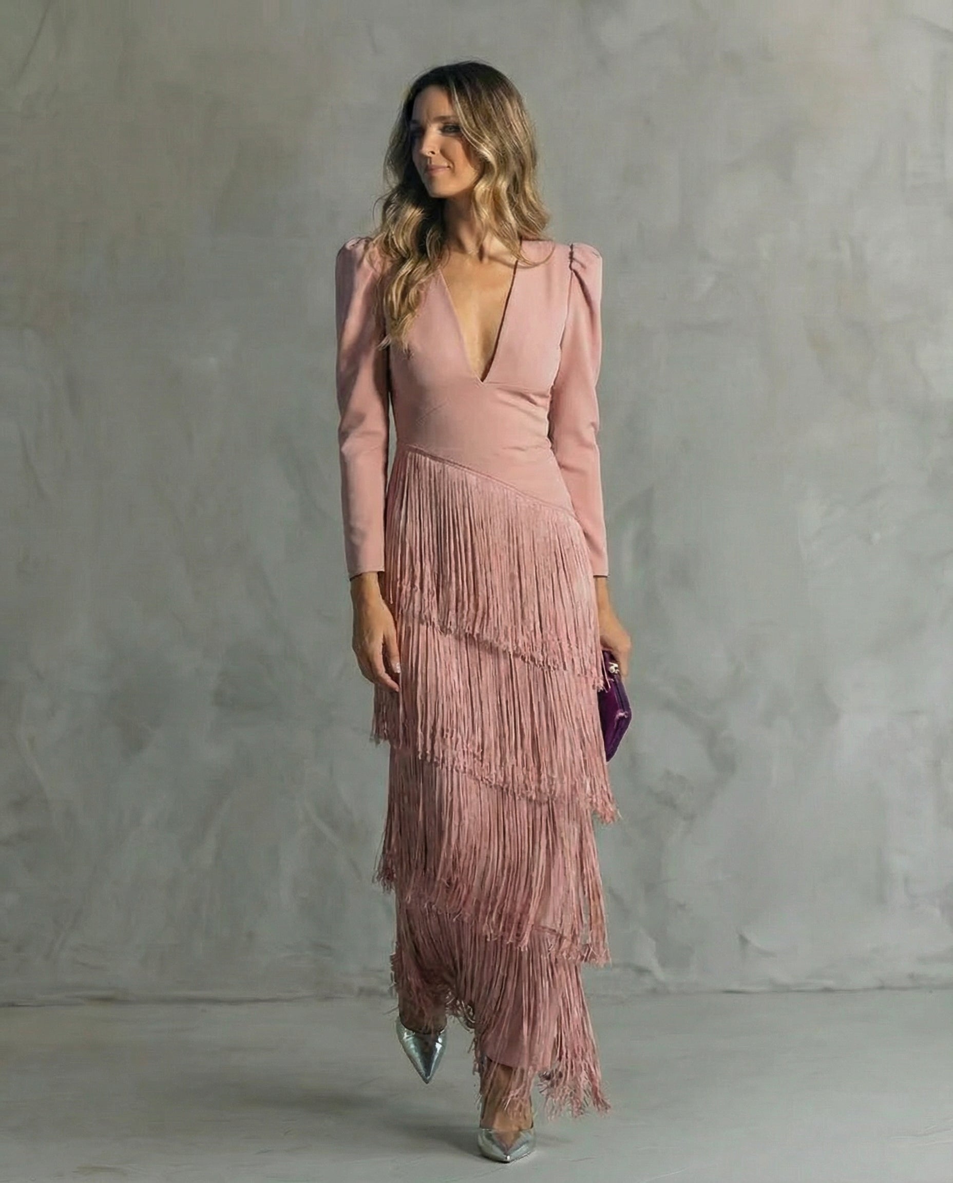 Charo - Elegant Dress with Fringe Sleeves