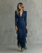 Charo - Elegant Dress with Fringe Sleeves