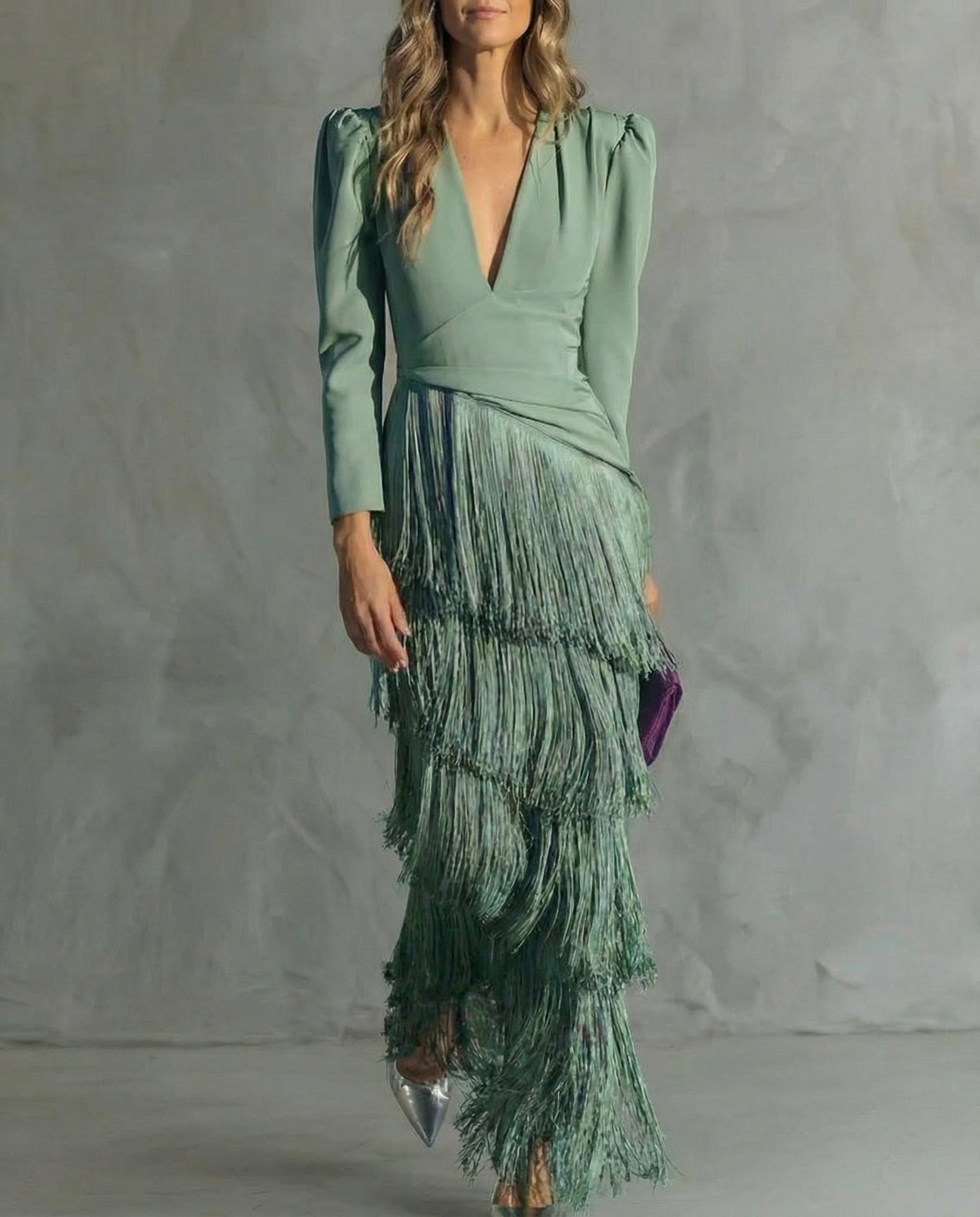 Charo - Elegant Dress with Fringe Sleeves
